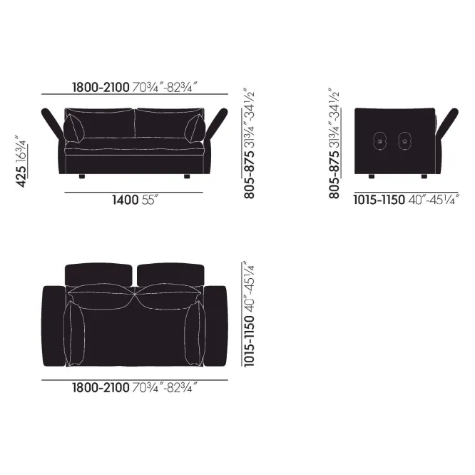 Sofa Mariposa 2-Seater Iroko Dark Grey Vitra