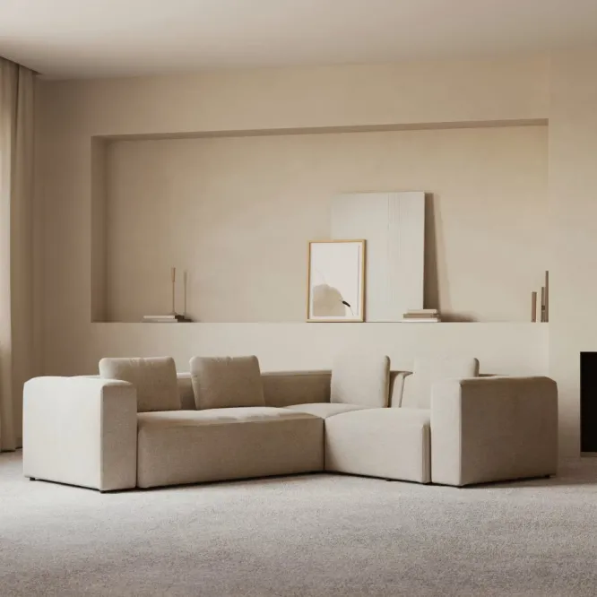 Sofa Narożnikowa Blok 3 Osobowa Beżowa Kave Home