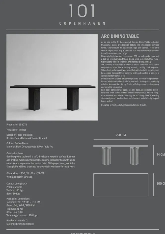 Stół Arc 250 Cm Czarny 101 Copenhagen