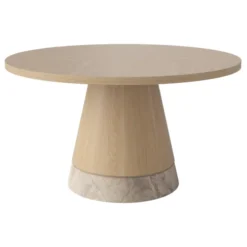 Stolik Kawowy Piro 60 Cm Bielony Dąb - Beżowy Marmur Bolia