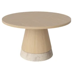 Stolik Kawowy Piro 60 Cm Bielony Dąb - Beżowy Marmur Bolia