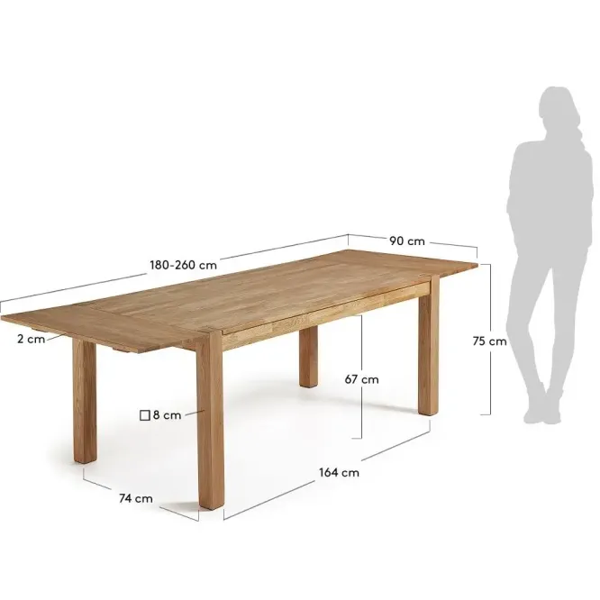 Stół Rozkładany Indra Dąb Woskowany 180(260)X90 Cm Kave Home