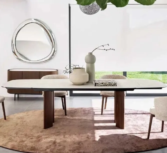 Stół Rozkładany Sandy 200-296 Cm White Travertino - Canaletto Walnut Calligaris