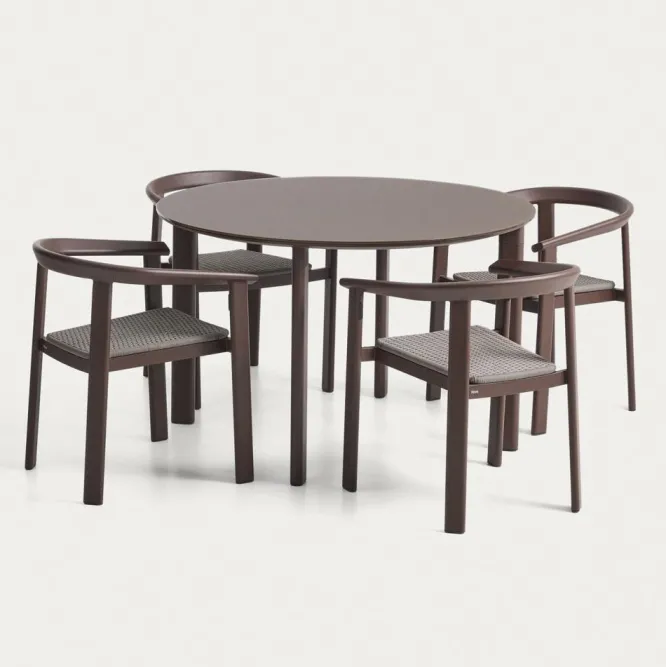 Zestaw Ogrodowy Erice Stół 120 Cm + 4 Krzesła Brązowy Kave Home