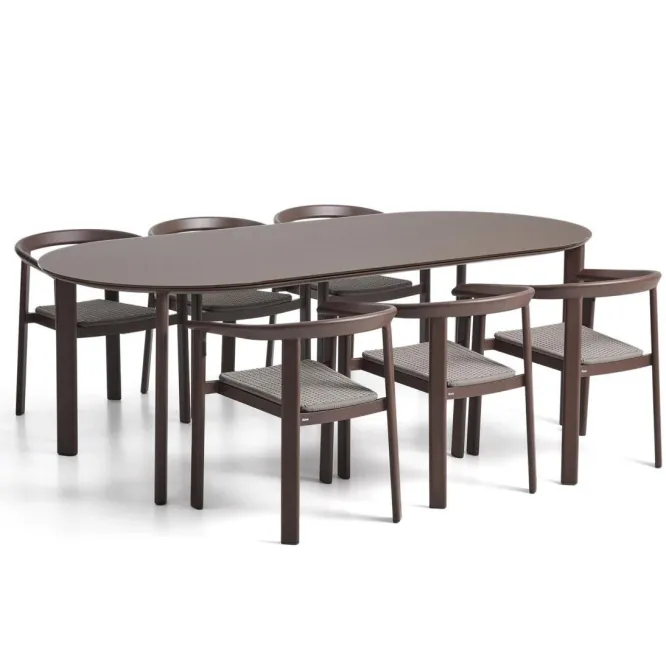 Zestaw Ogrodowy Erice Stół 230 Cm + 6 Krzeseł Brązowy Kave Home