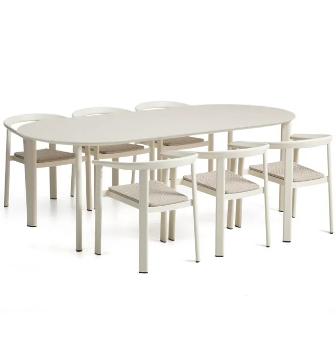 Zestaw Ogrodowy Erice Stół 230 Cm + 6 Krzeseł Beżowy Kave Home