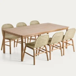 Zestaw Ogrodowy Sori Stół + 6 Krzeseł Beżowy Kave Home